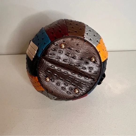 Alyssa Faux Vegan Leather Ostrich Texture Round Sphere Ball Handbag Multicolor - Picture 7 of 15